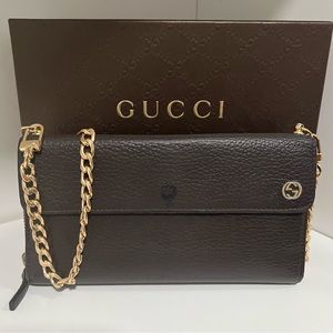 Gucci Interlocking GG Leather Long Wallet on Chain
